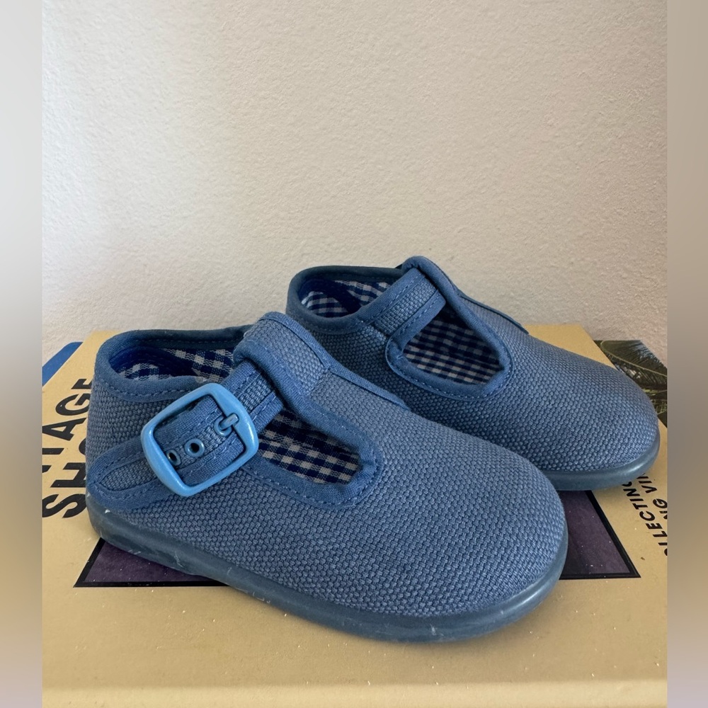 Kids Navy T-Strap Canvas Shoes